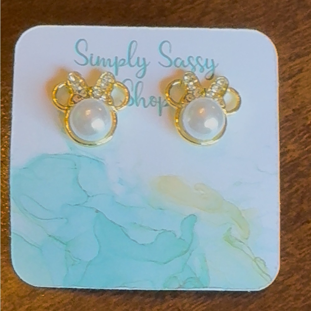 Gold and Pearl Minnie Mouse Earrings